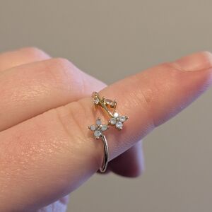 Pale Blue Stone Floral Gold Plated Adjustable Ring